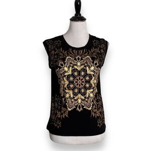 Disney Beauty‎ and The Beast Tee Women Size S Black Gold Sleeveless Shirt NEW
